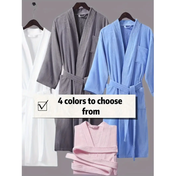 Classic Men’s Lounge Bathrobe – Soft V-Neck Belted Robe with Long Sleeves for Everyday Comfort