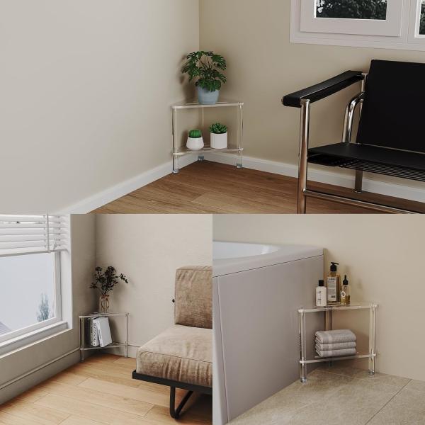 Bespoke Detachable Clear Acrylic Corner Table Lucite Shower Stool for Bathroom