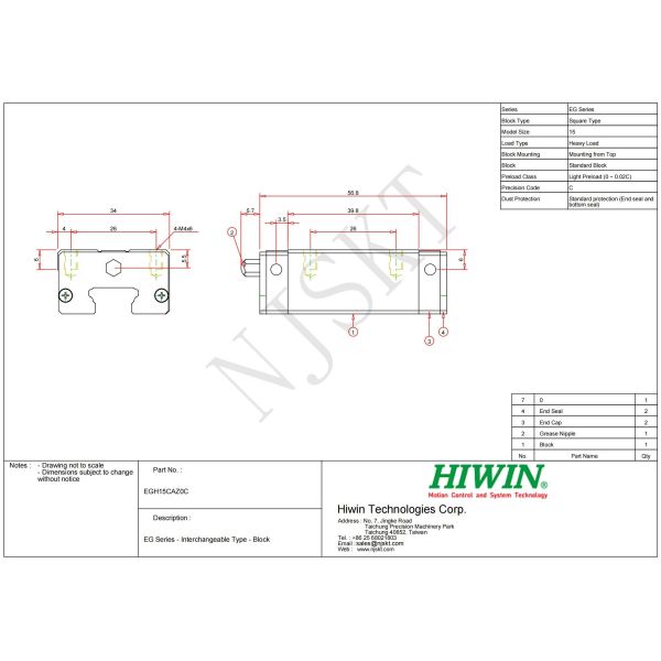 EGH15CA Linear Guide Block Hiwin 15mm Linear Rail For Machine