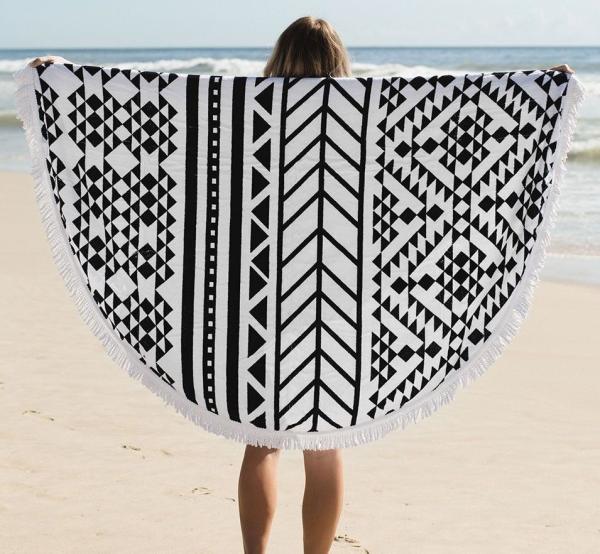 150CM 100% Cotton Roud Bohemia Printed Tassel Knitted Beach Towel Aztec round beach towel