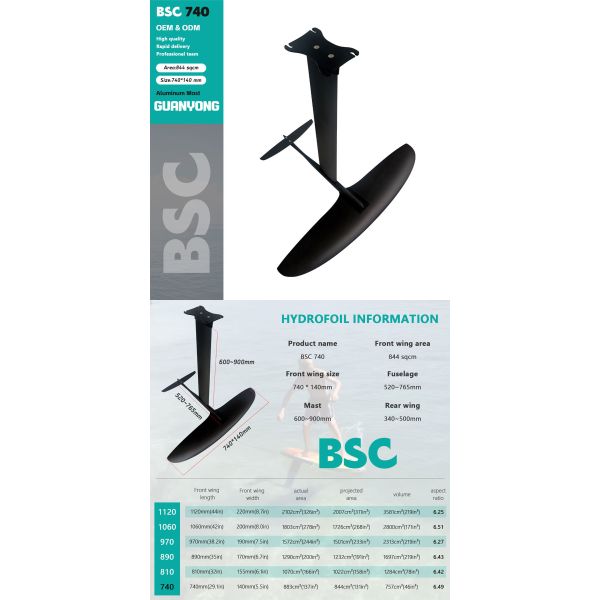 BSC 740 Aluminum Carbon Mast Hydrofoil Surfboard Wing Foil for Pumping Waves Water Sport