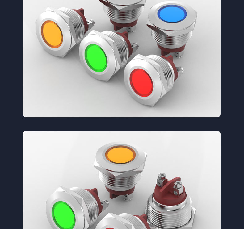 22mm Metal LED Indicator Light Screw Terminal, High Bright Signal Pilot Lamp Multi Color Optional 6V/24V/220V Red Green Yello