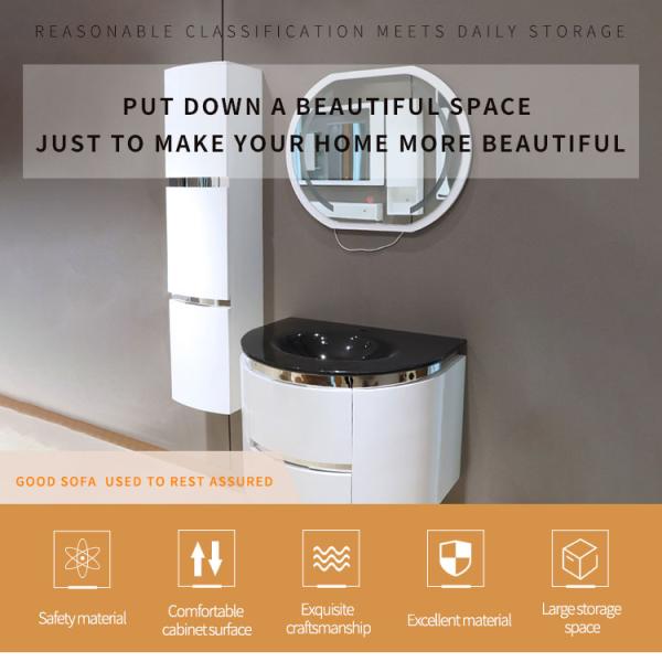 70cm PVC Bathroom Cabinets Basin Cabinet With Mirror Glass Sink