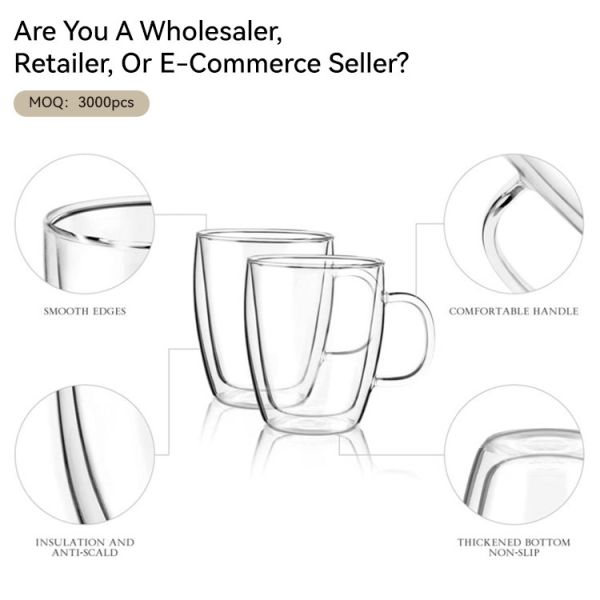 Double Wall Glass Cup with 250ml 350ml 450ml Capacity High Borosilicate Glass for Hot and Cold Beverages