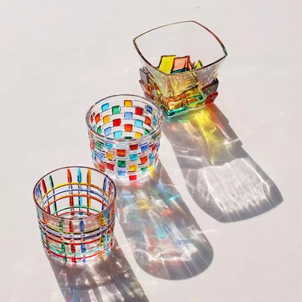 Ins Style Colorful Mosaic Crystal Glass Cup Mug for Espresso Whisky 270ml