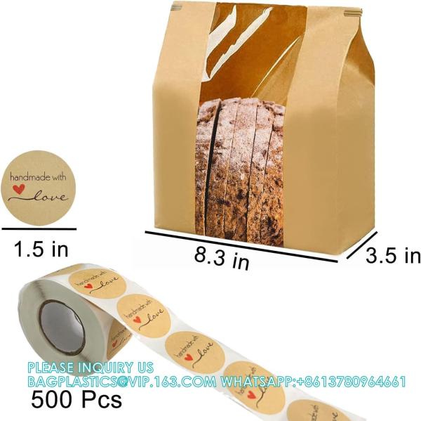 Large Kraft Paper Bread Bags Homemade Bread Loaf Bags 14 X 8.3 X 3.5 With Tin Tie Tab Lock Clear Front Window