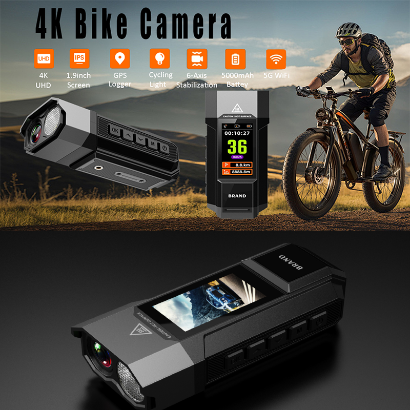 4K Cycling Visual Recorder , 5000mAh Battery Bike Dash Cam With GPS Data Logger