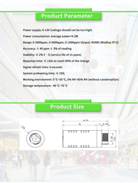 Sensor de dióxido de carbono de gás UNIVO UBGA-CO2-1Y para monitorização em tempo real da concentração