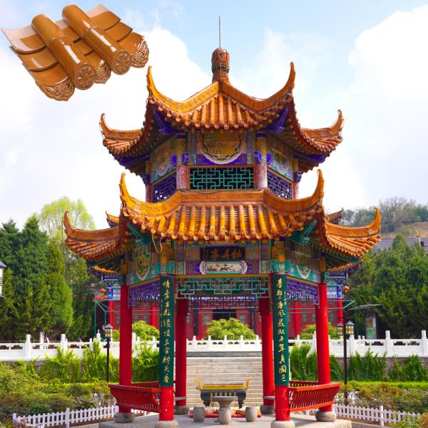 Chinese Gazebo Green Glazed Roof Tiles Terracotta Handmade Tea House Garden