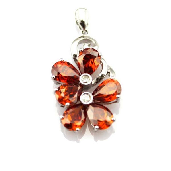 18K Gold Plated Sterling Silver Jewelry Yellow Cubic Zircon Flower Pendant  ( P39)