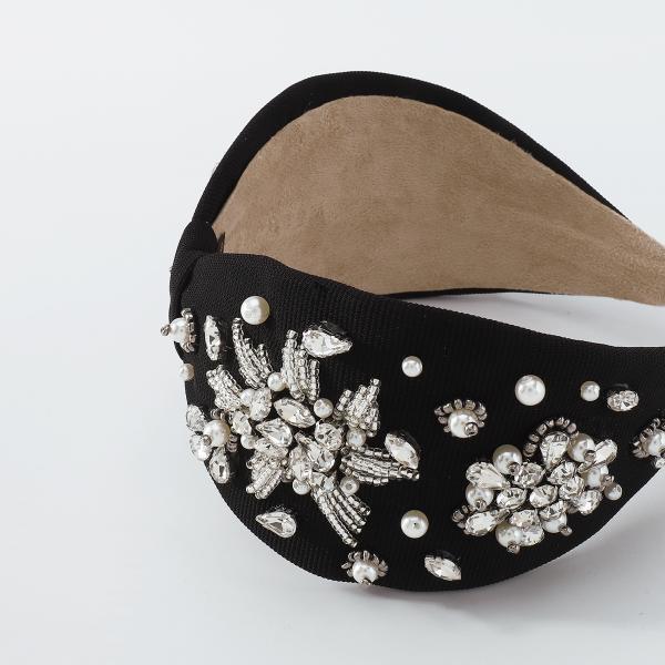 Fashion heavy beaded diamond-encrusted headbands light luxury headwear rice bead wide edge headbands