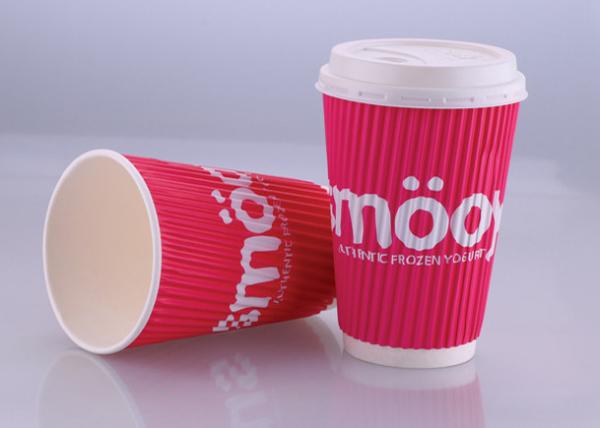 Red Custom Printed Triple Wall Cups , Biodegradable Coffee Cups FDA Approved