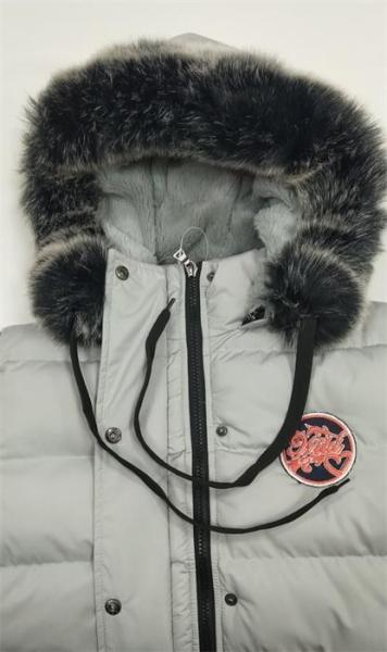 Grey Ladies Long Puffer Coat With Fur Hood Quilted