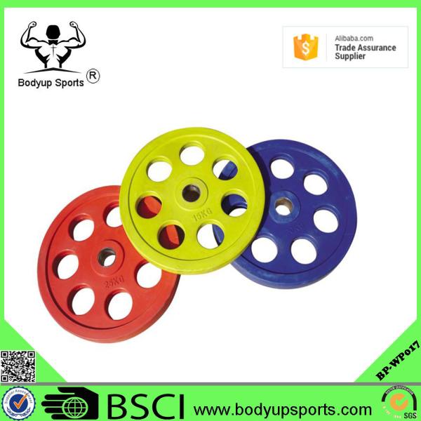 Low Bounce 1.25-25kg Rubber Weight Plates With 7 Grip Holes Large Safety Factor