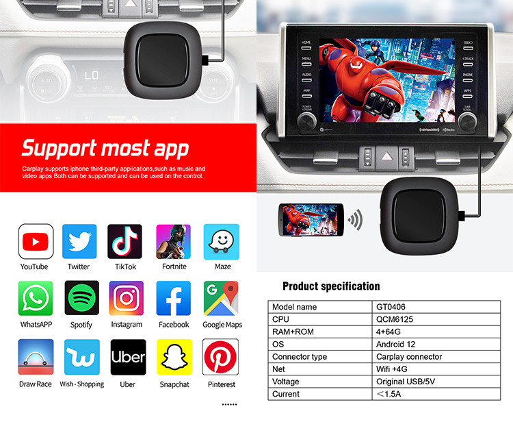 Android 12 Auto Universal Карплей Box Wireless Wifi 4G Bluetooth