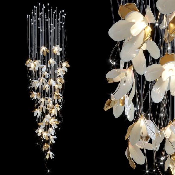 Modern Custom Flower LED Chandelier Light Decorative Wedding Villa Stair Project