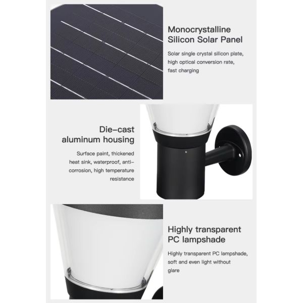 LED Solar Wall Light With High Efficiency Solar Panel 12H Working Time for Villa Garden Lighting