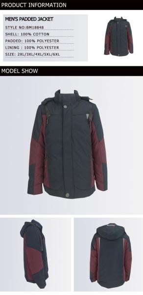 2XL-6XL Large Mens Lightweight Jacket , Hooded Black Padded Jacket Mens