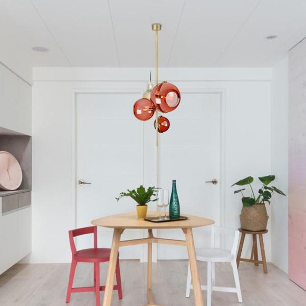 Luz interna do pendente das bolas do vidro três do ferro de chapeamento do ouro da decoração E14 S moderna