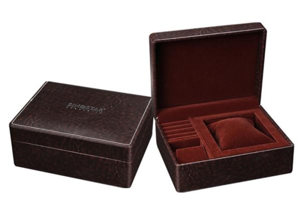 Brown Small Leather Small Jewelry Box , High End Style Rectangle Jewelry Gift Boxes