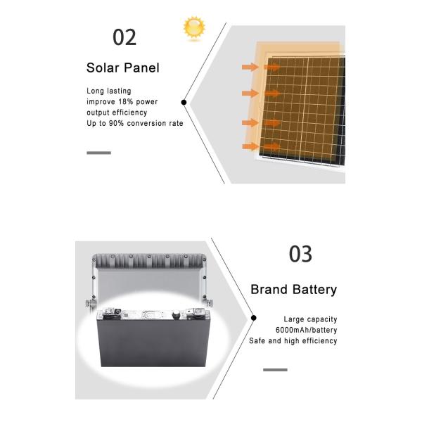 Отливка Алюминий LiFePO4 Батарея дистанционного управления Внешний водонепроницаемый 100w Солнечный светодиодный светодиодный свет