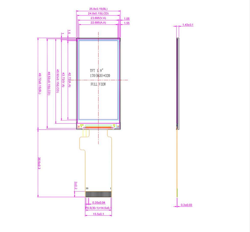 1.9 дюймовый пользовательский TFT дисплей, 170x320 30 пин MCU SPI интерфейс, управляющий IC ST7789