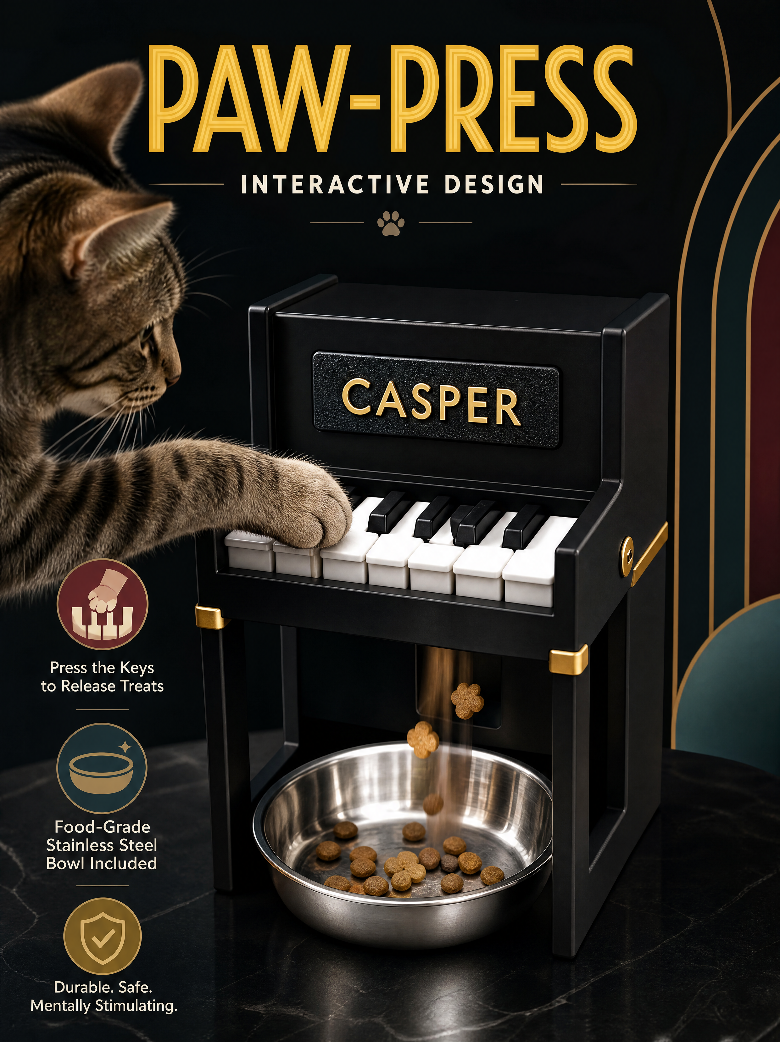 Vintage Upright 3D Printed Pet Accessories Personalized Piano Slow Food Dispenser