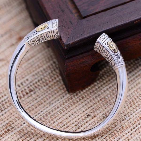 Retro Vintage Sterling Silver Cuff Bangel Bracelet Engraved Holy Mary(039477W)