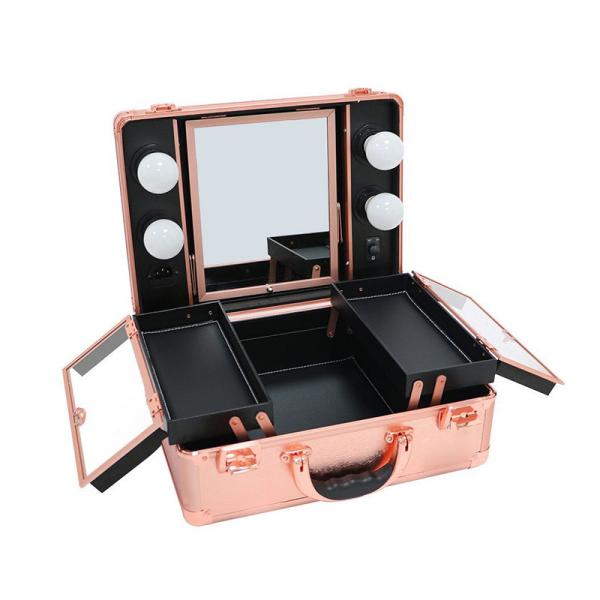 Aluminum Makeup Vanity Trolley With Mirror Rose Gold Color For Travel