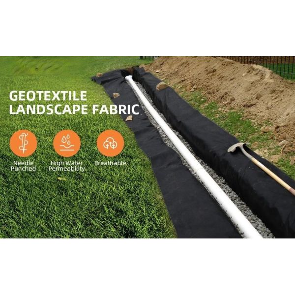 Geotextile Landscape, 4ft X 50ft & 6oz Geotextile Fabric, PP Drainage 350N Tensile Strength & 440N Load Capacity, For Driveway & Road Stabilizationr, Erosion Control, French Drains