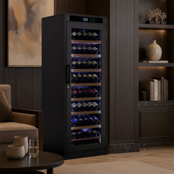 Wood Wine Cooler Cabinet with Digital Control Panel, LED Lighting & Water-resistant Construction for Home or Bar