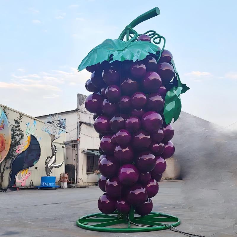 Vibrant Purple Grape Cluster Fiberglass Sculpture Large Outdoor Night Lighting Decor