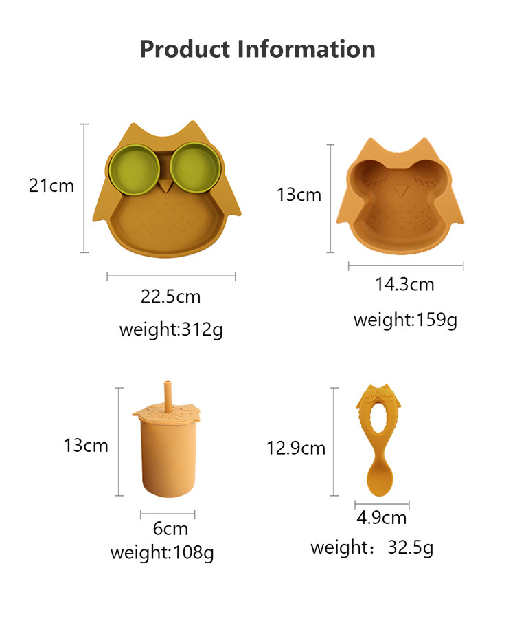 Прочно мягкий Bib чашки Sippy ложки шара плиты сыча набора Tableware силикона