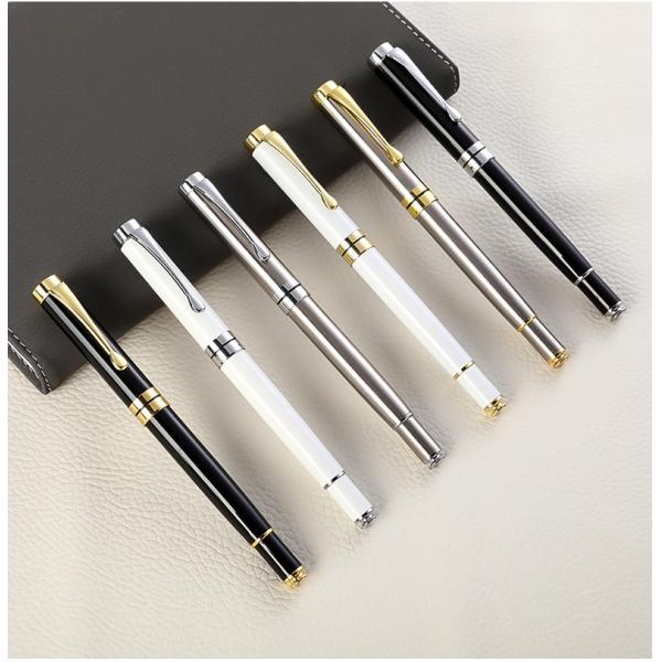 Печать логотипа на заказ Черная белая стройная металлическая шариковая ручка для индивидуального цветного подарка