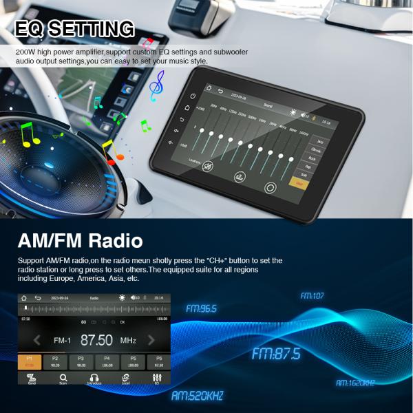 8 Inch Marine Boat Stereo Waterproof IP6X With Wireless CarPlay Android Auto For Marine Golf Cart Motorcycle