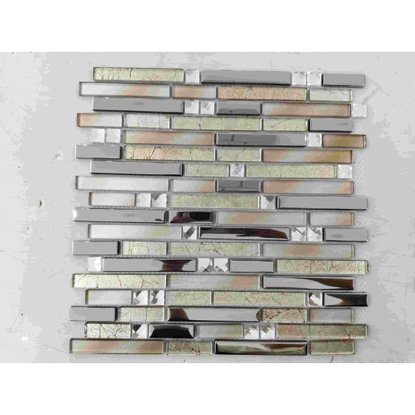 Mosaicos de vidrio de cristal agrietado en tiras largas para pared, salpicadero y pared de baño