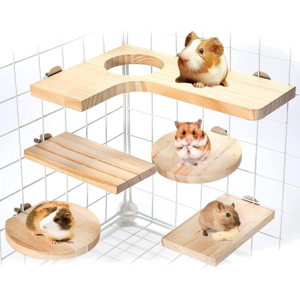 Wooden Platform for Hamster Cage L-Shaped Round Hole 5Pcs Pedal Toys Customized Logo