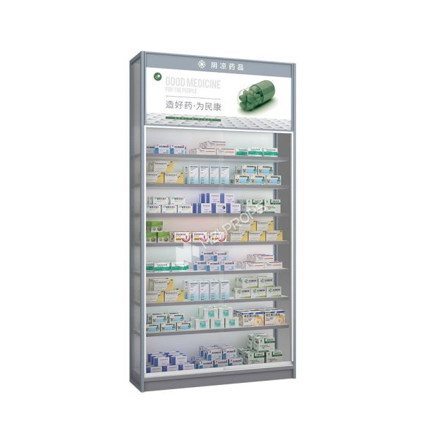 Aluminium Modular Pharmacy Racks Tempered Glass Showcase Store Display Furniture