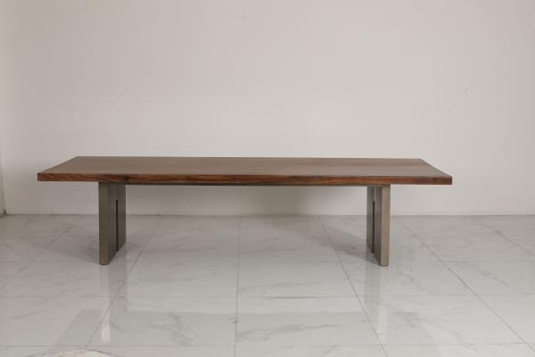 Contemporary Wood Table Top Dining Table With Stainless Steel Base Bronze Finish