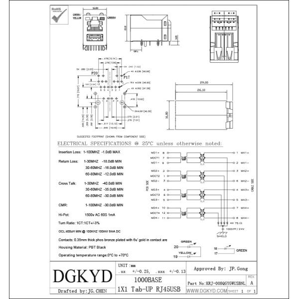 Single Port CAT6 SFP Connector RJ45 With Transformer USB Combo