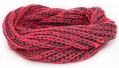 CONTRAST KNIT POM POM SCARF PINK