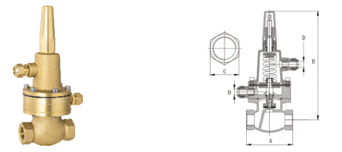 1/2 Inch 800X Bypass Pilot Copper Brass Inline Water Pressure Reducing Valve