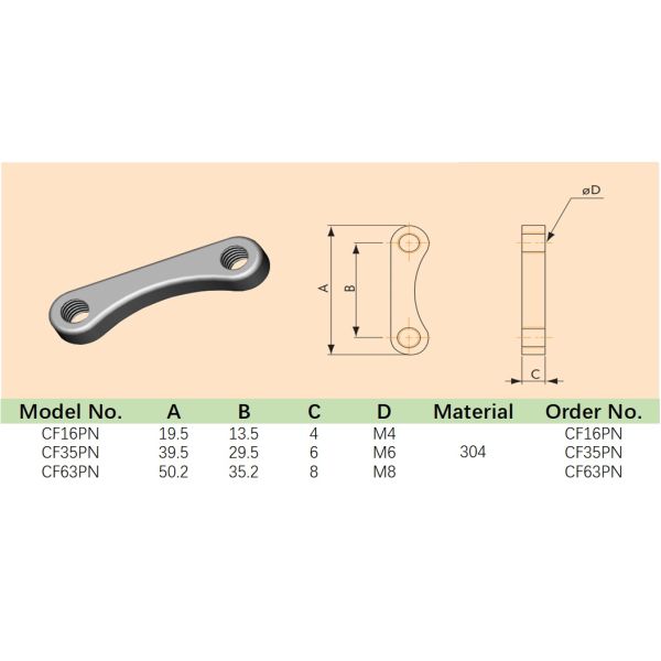 Stainless Steel 304 CF Plate Nut For CF16 CF35 And CF63