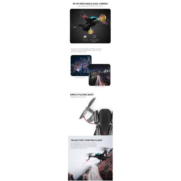 Folding 5G Brushless GPS Drone with 6K HD Camera and 90 Degree Dual Lens Remote Control