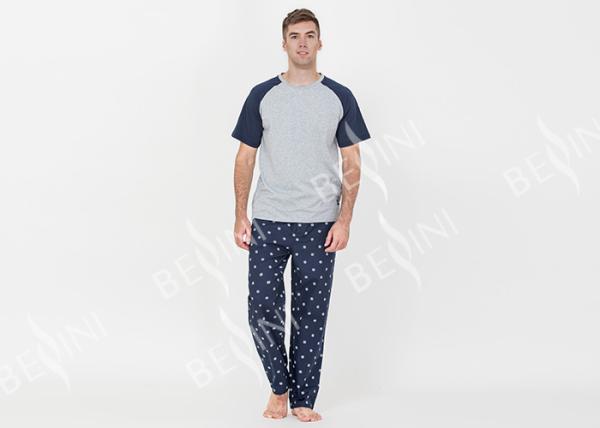 Two Piece Mens Luxury Sleepwear 100% Combed Cotton Jersey Pyjamas Classic Style