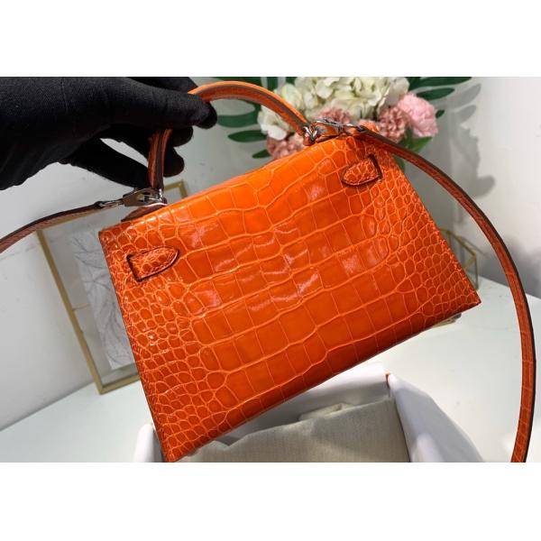 Orange Crocodile Skin Bag , 19cm Genuine Crocodile Leather Bag