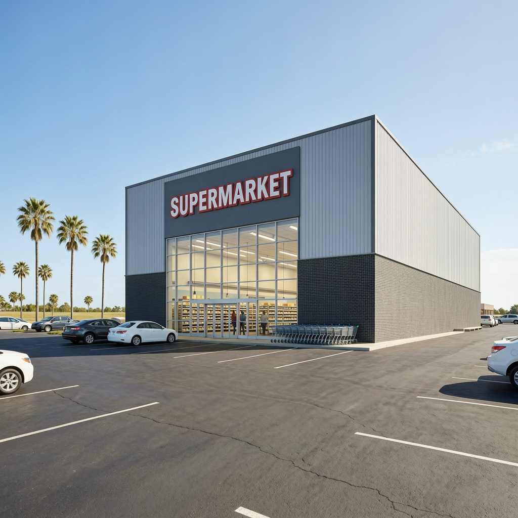 Bespoke Design Steel Frame Commercial Building Flexible Dimension for Retail Supermarket