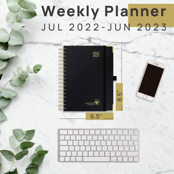 8,5 x 6,5 preto Customisable do planejador da capa dura julho de 2023-junho de 2023