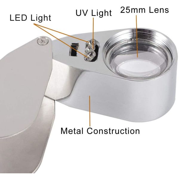 Pocket Folding With LED UV Light 10X Metal Illuminated Jewelry Magnifying Glass