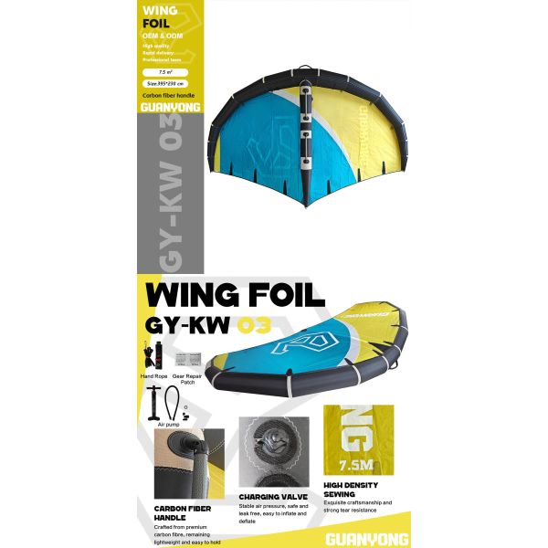 7.5M Wing Foiling Inflatable Sup Foil Board 7.5m2 Wings  Carbon Hard Handle Tear Resistant